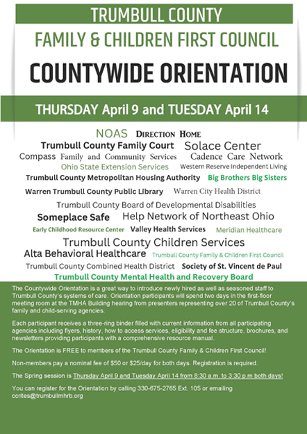 Ad for Countywide Orientation on April 9th and 14th.
